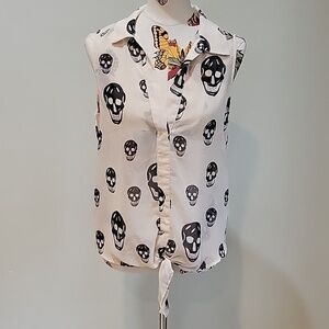 VINTAGE HAVANA sheer skull shirt Spooky Halloween Size medium.